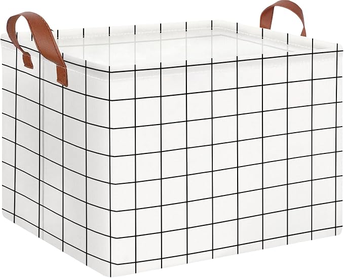 CLOCOR Rectangular Storage Bin,Waterproof Coating (white checks) | Collapsible Cute Pattern Storage Bin