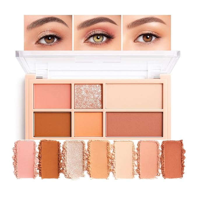 Neutral Nude Matte & Glitter Eyeshadow Palette – 6-Color Warm Nude Brown Caramel Eye Shadow,Soft Peach Coffee Tones, Long-Lasting Blendable Neutral Eye Makeup Palette for Daily Natural Looks