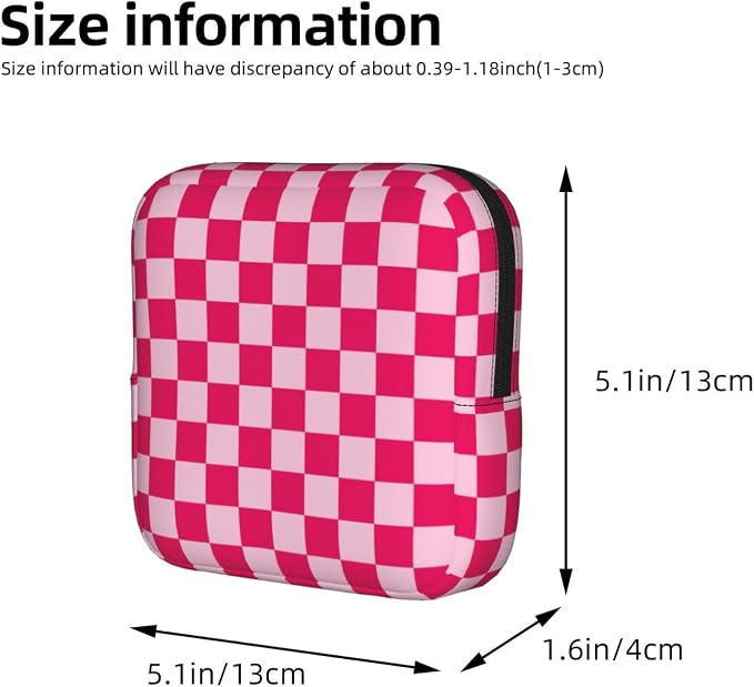 Pink And White Checkered Checker Checkerboard Square Grid Period Bag For Women,Portable Sanitary Napkin Period Pad Pouch For Purse, Small Make Up Bags