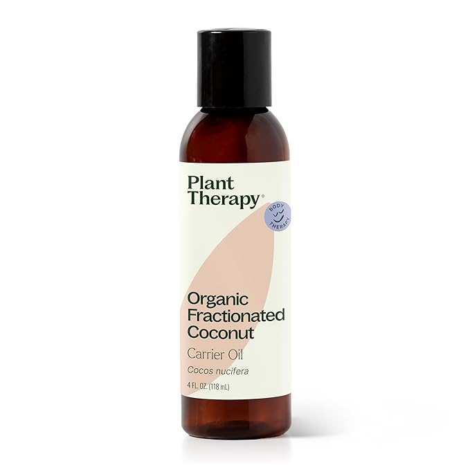 Plant Therapy Organic Fractionated Coconut Oil for Skin, Hair, Body 100% Pure, USDA Certified Organic, Natural Moisturizer, Massage & Aromatherapy Liquid Carrier Oil 4 oz