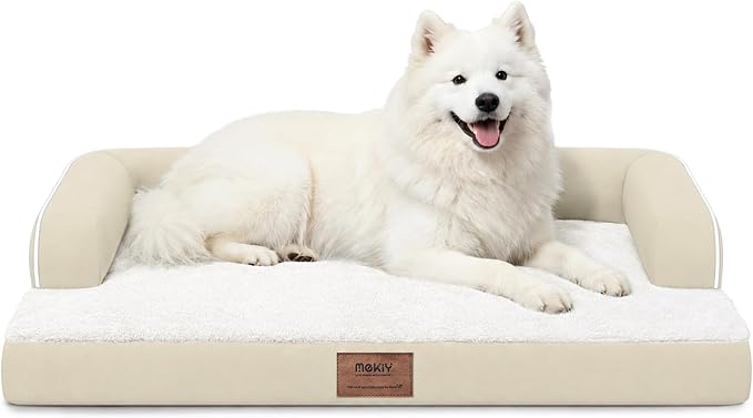 Orthopedic XL Dog Bed with Bolster for Extra Large Size Dogs | Pillow Support for Neck Relief, Egg Crate Foam, Skin-Friendly Surface, Waterproof Liner, Anti-Slip Bottom, 42 x 30 Inch