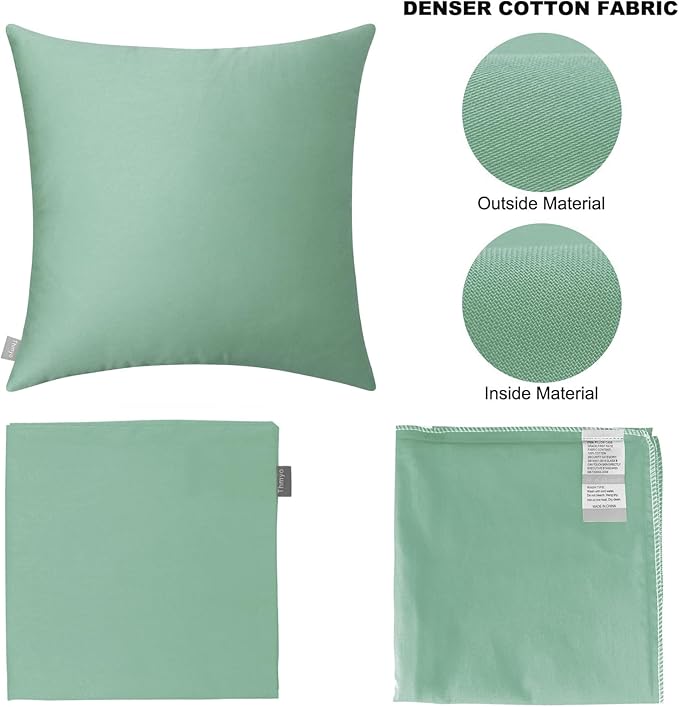 Thmyo 4-Pack 100% Cotton Comfortable Solid Decorative Throw Pillow Case, Square Cushion Cover Pillowcase Sublimation Blank Pillow Covers DIY Throw Pillowcase for Sofa(20x20 inch/ 50x50cm,Mist Green)