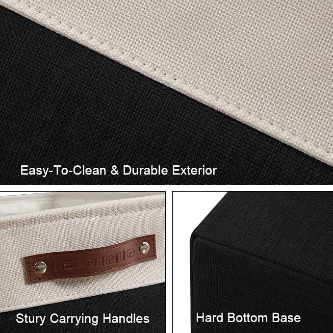 DECOMOMO Storage Bins, Extra Large Fabric Storage Baskets for Shelves 3Pack | 15.8 x 12.5 x 10 inches Decorative Linen Closet Organizers (Black & White)
