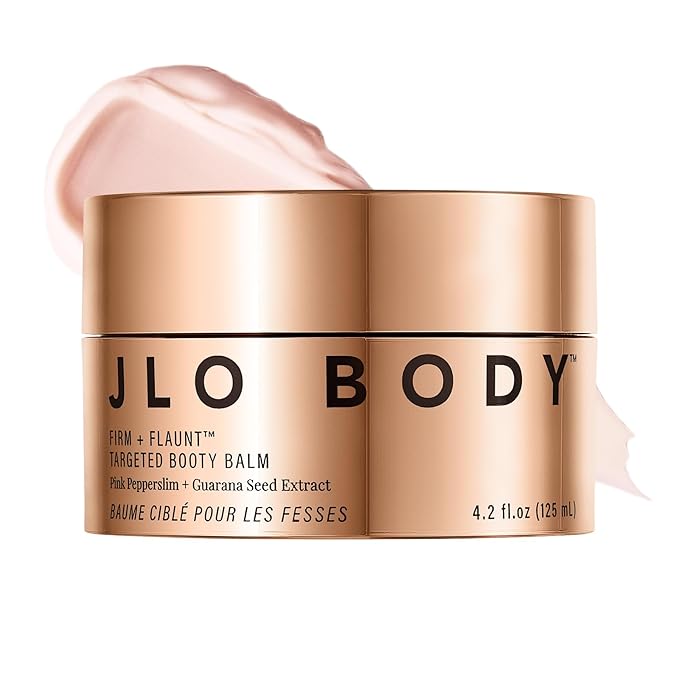 JLO BEAUTY Booty Balm, Skin Firming Cream for Butt, Hips, Thighs & Arms, Enriched with Hyaluronic Acid, Shea Butter, Avocado, and Squalane, Firm + Flaunt Targeted Body Moisturizer for Women, 4.2 Oz