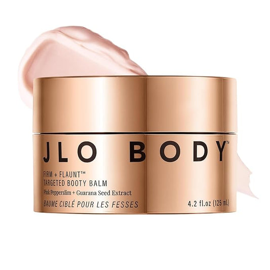 JLO BEAUTY Booty Balm, Skin Firming Cream for Butt, Hips, Thighs & Arms, Enriched with Hyaluronic Acid, Shea Butter, Avocado, and Squalane, Firm + Flaunt Targeted Body Moisturizer for Women, 4.2 Oz