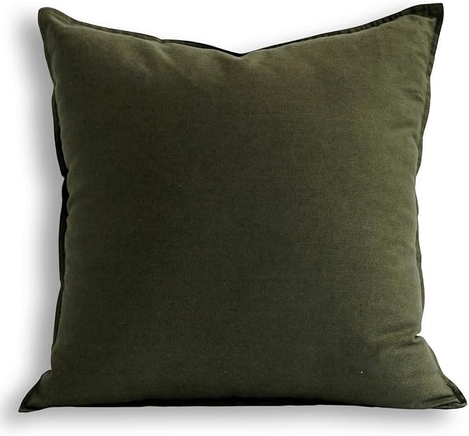 Jeanerlor Decorative Cotton Linen Chair Throw Pillow Case, Sofa Durable Classy, Comfortable Cushion Cover for Living Room Car 26"x26"(65 x 65cm), Olive Green