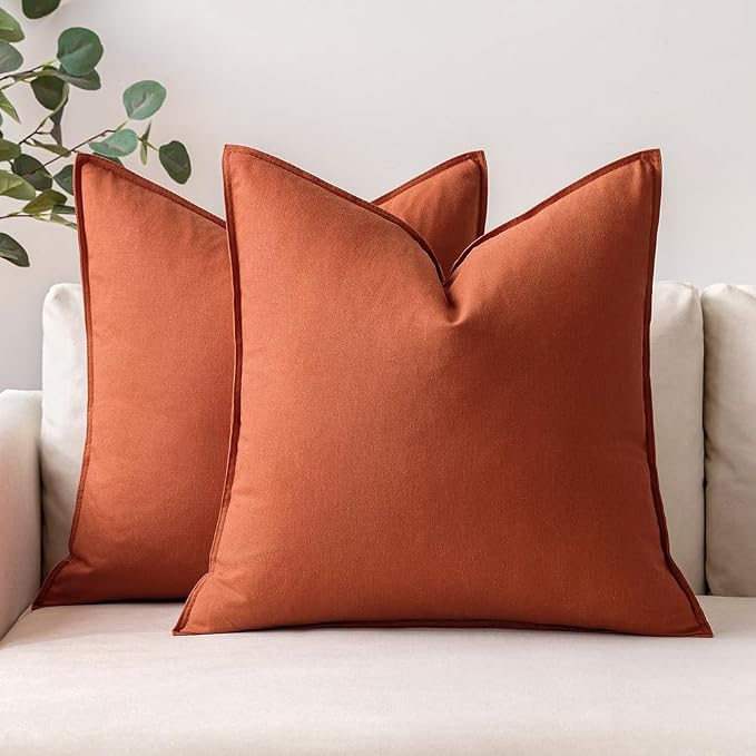 MIULEE Euro Fall Decorative Linen Pillow Covers 24x24 Inch Burnt Orange | Pack of 2, Boho Farmhouse Modern Soft Accent Throw Pillows, Neutral Cushion Covers, Home Decor for Bed Sofa Couch Living Room