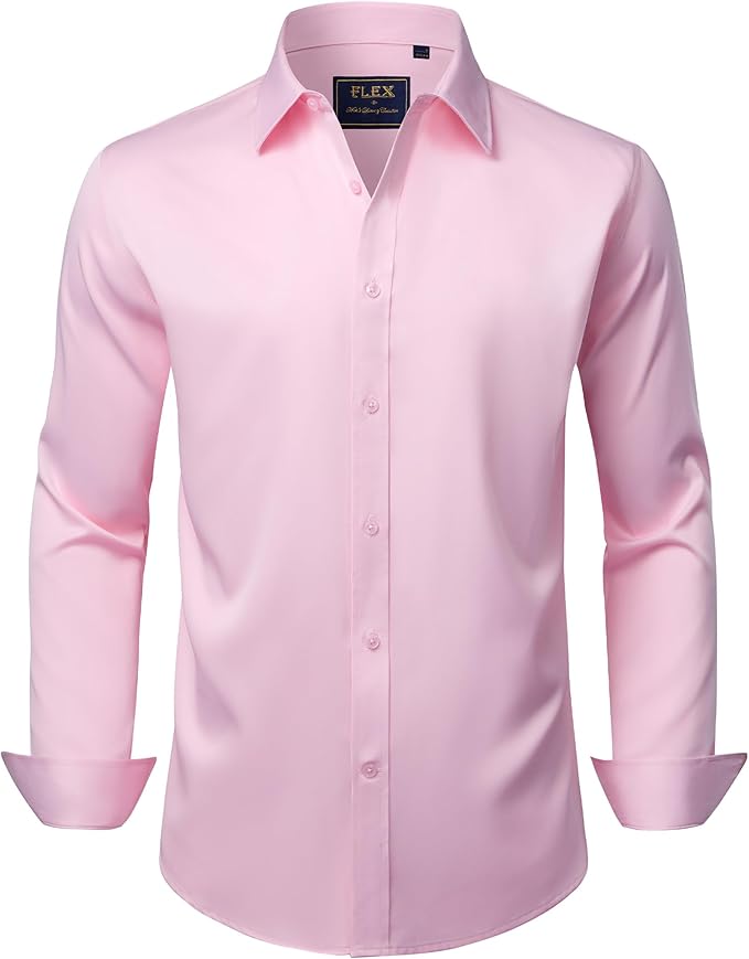 J.VER Men's Dress Shirts Solid Long Sleeve Stretch Wrinkle-Free Formal Shirt Business Casual Button Down Shirts