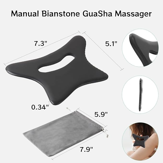 Body Gua Sha Tool Large Natural Bian Stone Handle Guasha Scraping, Muscle Scraper Tool for Soft Tissue, Manual Anti-Cellulite Sculpting Board for Muscle Release, Body Contouring (7.3 inch)