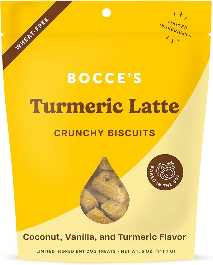 Bocce's Bakery Turmeric Latte Flavor Crunchy Biscuits Dog Treats, 5 oz | Oven Baked, Wheat-Free Everyday Dog Treat Biscuits - Made with Real, Limited Ingredients and Baked in The USA