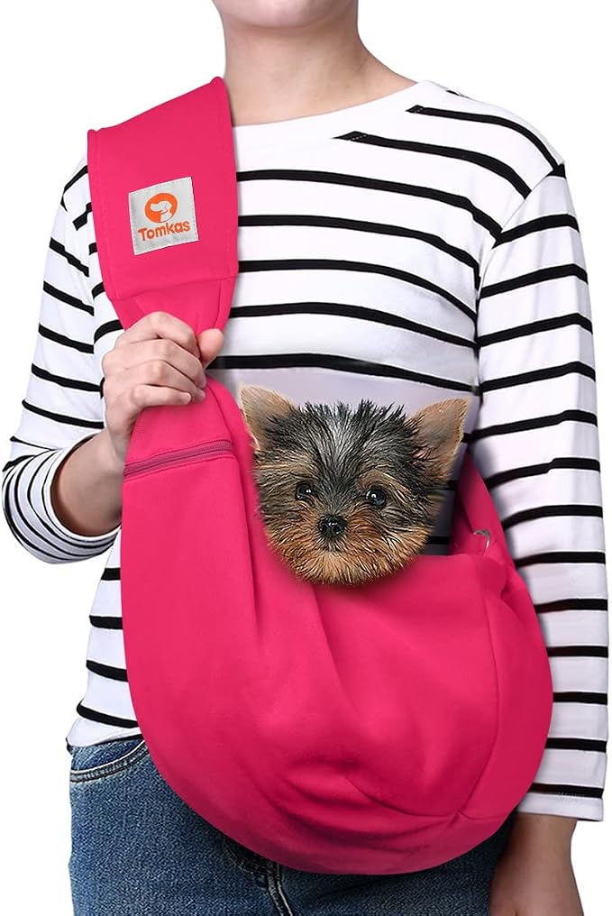 Tomkas Dog Cat Carrier Sling Classic Pocket & Classic Strap(M,Rose red)