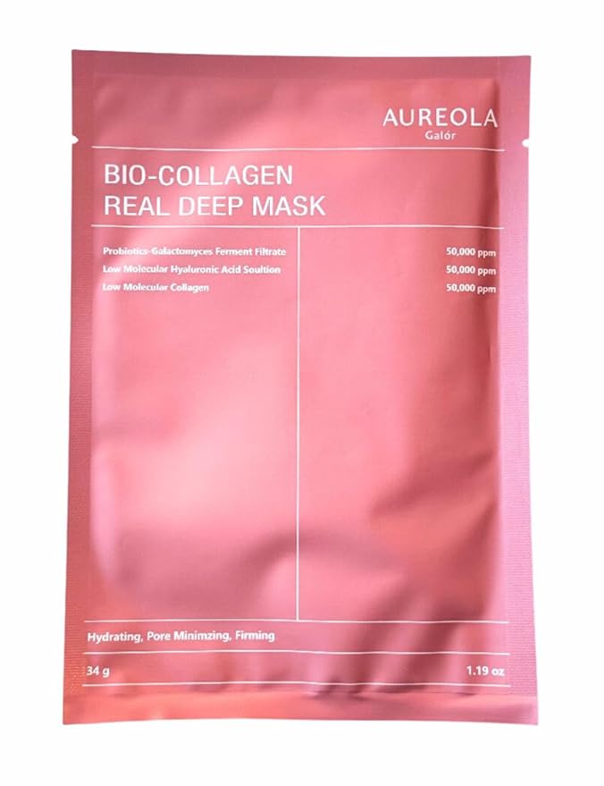 Bio-Collagen Sheet Mask (4 Pack), Hydrating & Firming Face Mask, Korean Skin Care Collagen Mask for Dry & Aging Skin, Winter Hydration for All Skin Types