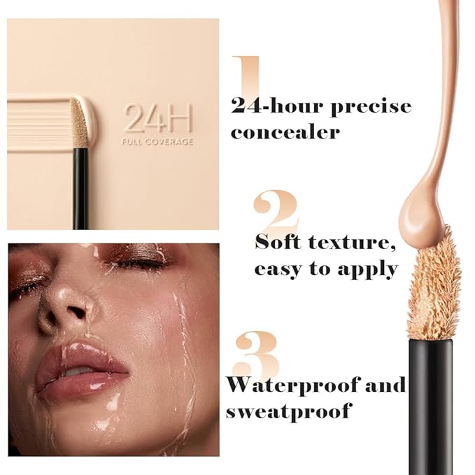 Liquid Concealer for Older Women, Under Eye Brightener Full Coverage Concealer for Dark Circles, Spots, Lightweight Waterproof Foundation Makeup, Vegan & Cruelty-Free, 08 Honey Beige