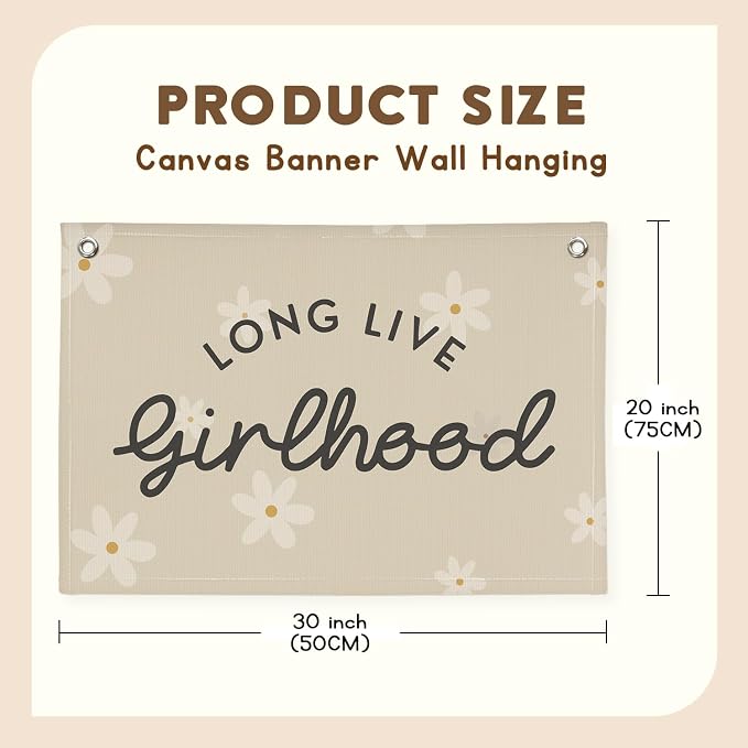 Boho Girls Room Decor，Long Live Girlhood Linen Banner Hanging Flag Flower Daisy Banner for Nursery Playroom Wall Decor Kids Bedroom Dorm Toddler Decorations Trendy Room 30x20 girlroom