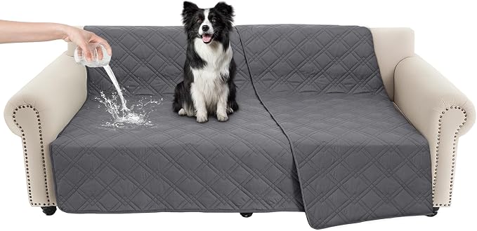 100% Waterproof Washable Dog Blanket，Gray+Gray， 68"x82" | ,7-Layer Reversible Couch Covers for Dogs Met for Sofa Furniture Car Camping