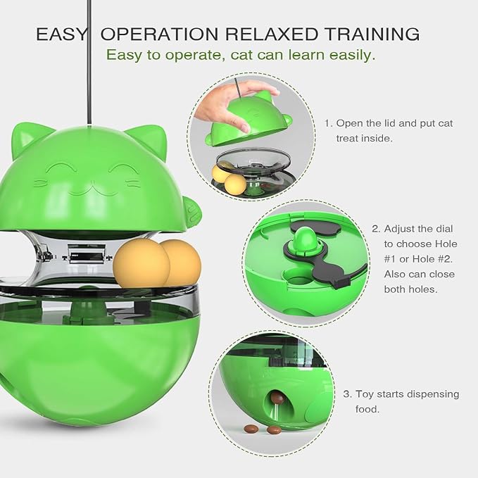 Interactive Cat Toy for Indoor Cats Wobble Treat Dispenser Ball (Green)