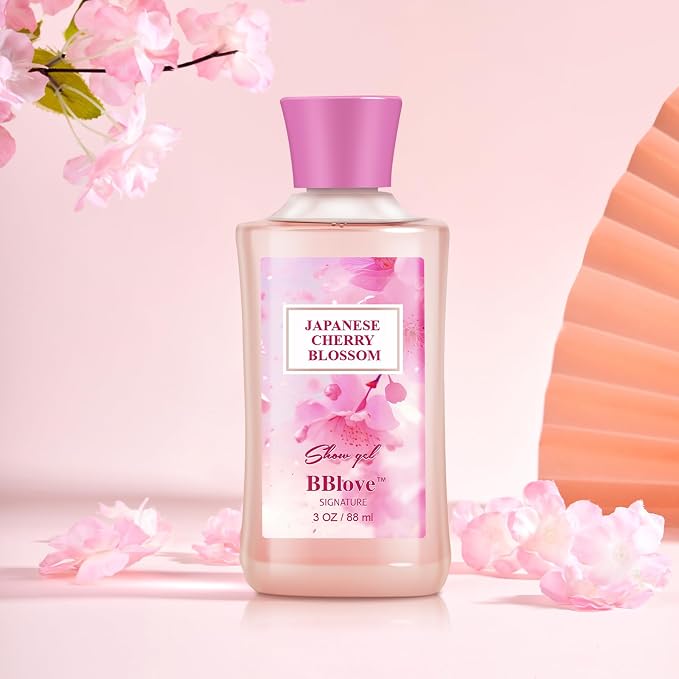 Bath and Body Gift Set for Women and Girls, 3PC Travel Size Self Care Spa Kit with Shower Gel, Body Lotion & Body Mist, Japanese Cherry Blossom Floral Scent, Gift for Teens Mom Bride Friends