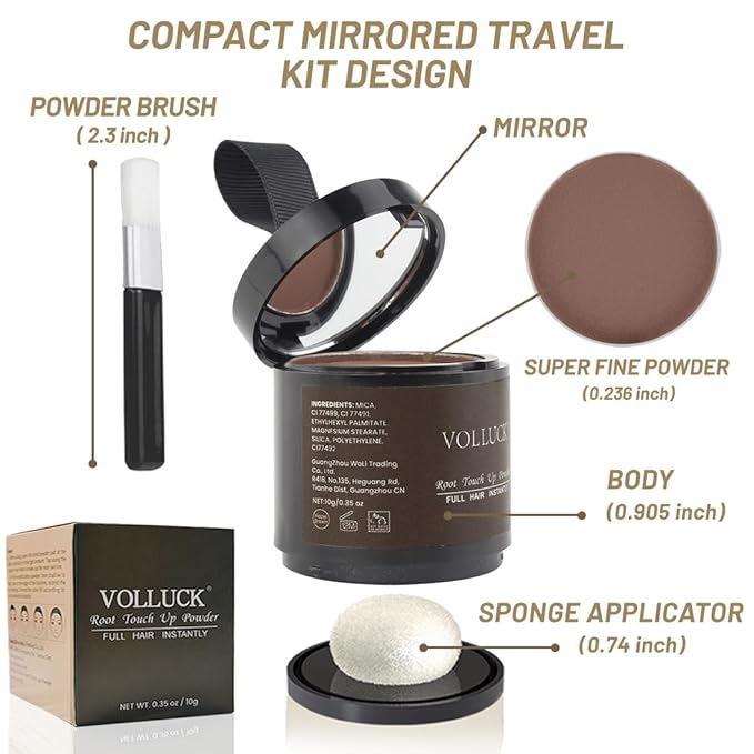 VOLLUCK Root Touch up Powder, Instant Hairline Powder for Thinning Areas and Gray Hair Coverage, Natural and Non-greasy Root Cover up for Women and Men (Hazel Brown, 0.35 Ounce)