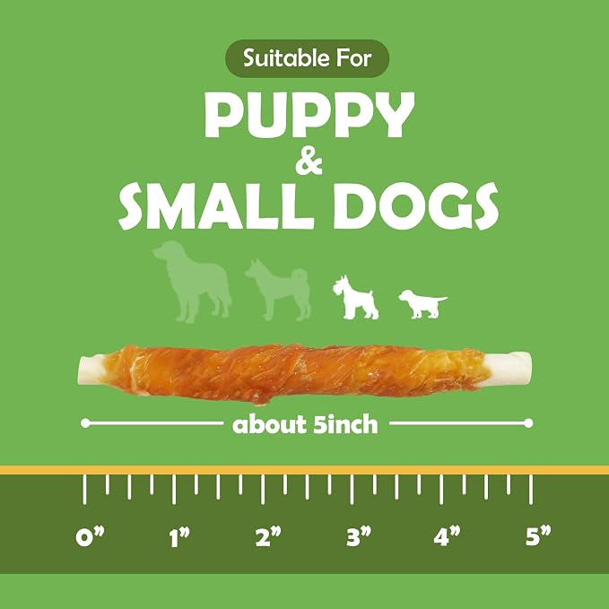 MON2SUN Dog Treats, 5 Inch Chicken Wrapped Rawhide Sticks, 31.75 oz | Long-lasting Chew Engagement, Dental-friendly Chewing Support, Sized for Puppies and Small Dogs