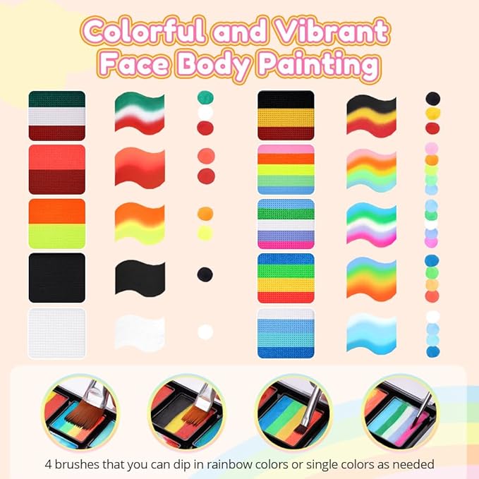 Janolia Rainbow Face Paint Kit - Water Activated, Split Cake Face Paint, Ideal for Kids Party, Halloween, Carnival, Easter