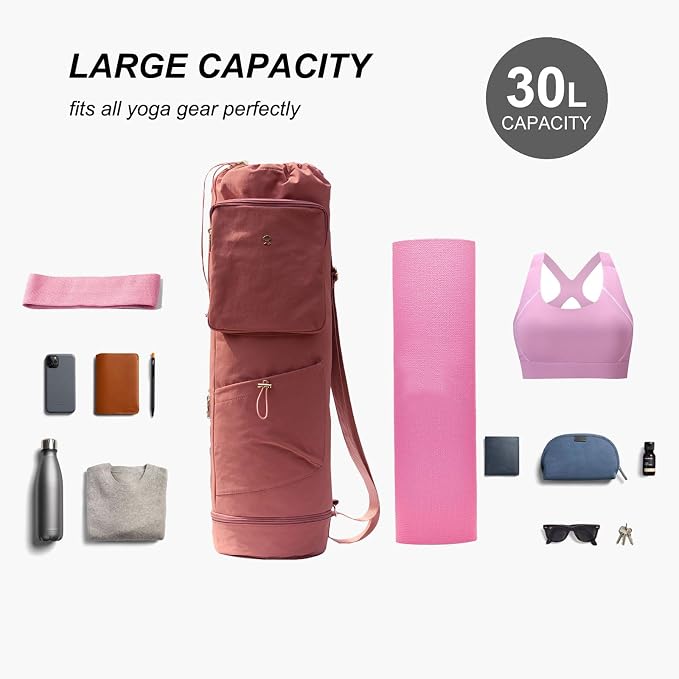 ESVAN Yoga Mat Bag with Multi Pockets Drawstring Yoga Mat Carrier Pilates Exercise Multi-Functional Storage Bag