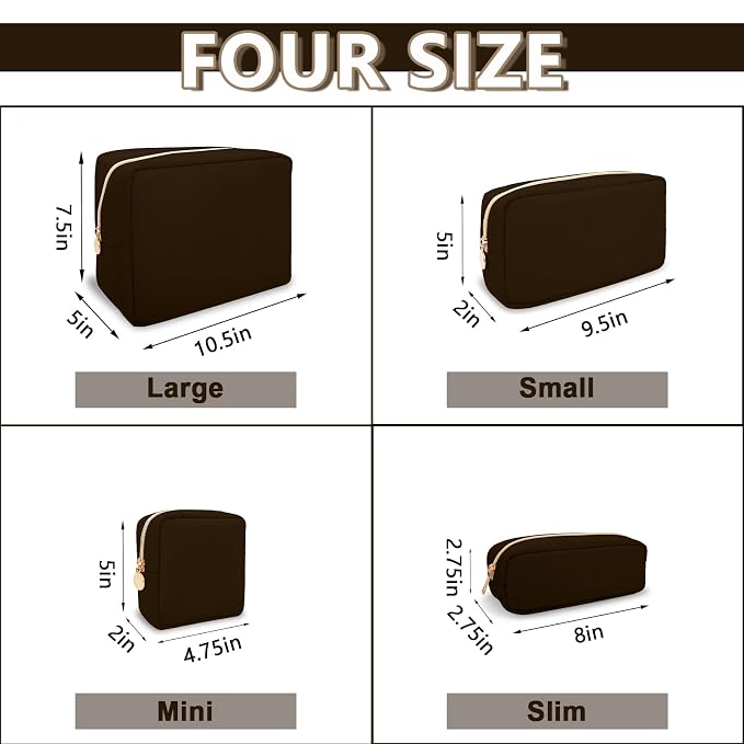 UIXIZQ Mini Makeup Pouch for Purse, Small Cosmetic Bag Pouch Nylon Travel Toiletry Organizers Bag for Women Girls, Cute Zipper Coin Purse Preppy Storage Purse for School Work(Mini-Chocolate)