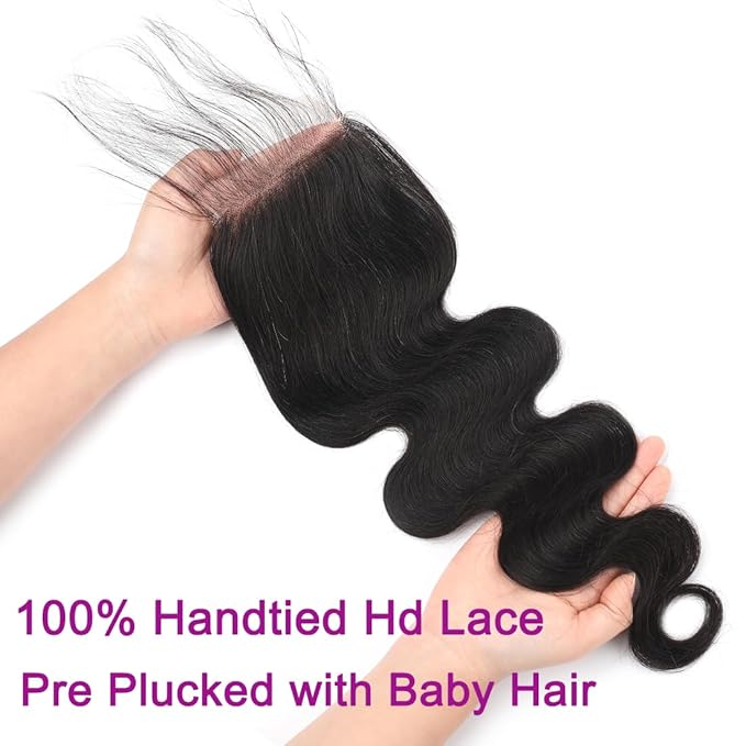 4x4 Skinlike HD Lace Closure 4x4 Human Hair Body Wave Lace Closure 14inch Brazilian Virgin Real Human Hair Body Wave Free Part Closure Pre Plucked Natural Hairline Nature Black