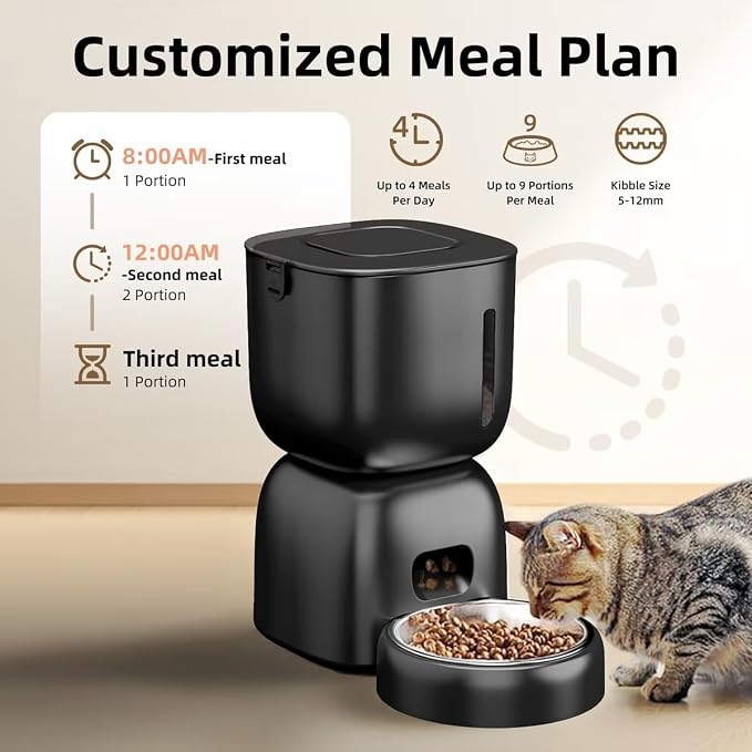Casfuy 2-in-1 Automatic Cat Feeder & Water Fountain Set, Black, 3-L & 2-L
