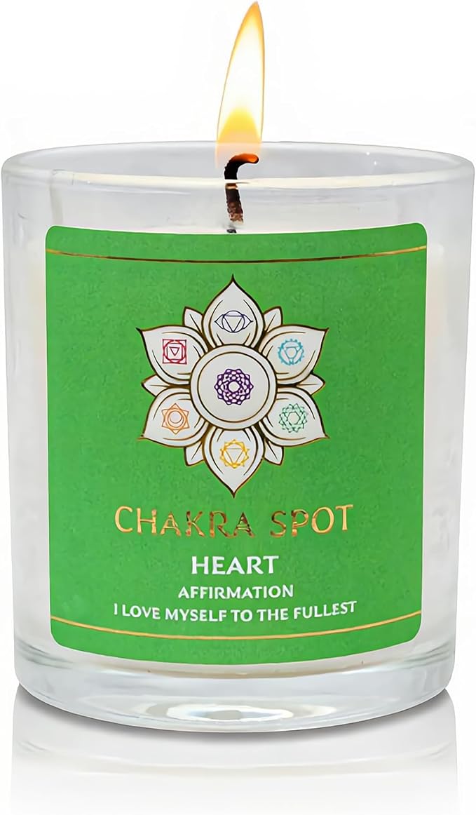 Scented Candles - Heart Chakra Candle, Compassion, Trust & Love Energy Candle, with Rose, Geranium, Ylang Ylang, Lavender, Lemon & Wild Orange, Beeswax & Coconut - 8oz