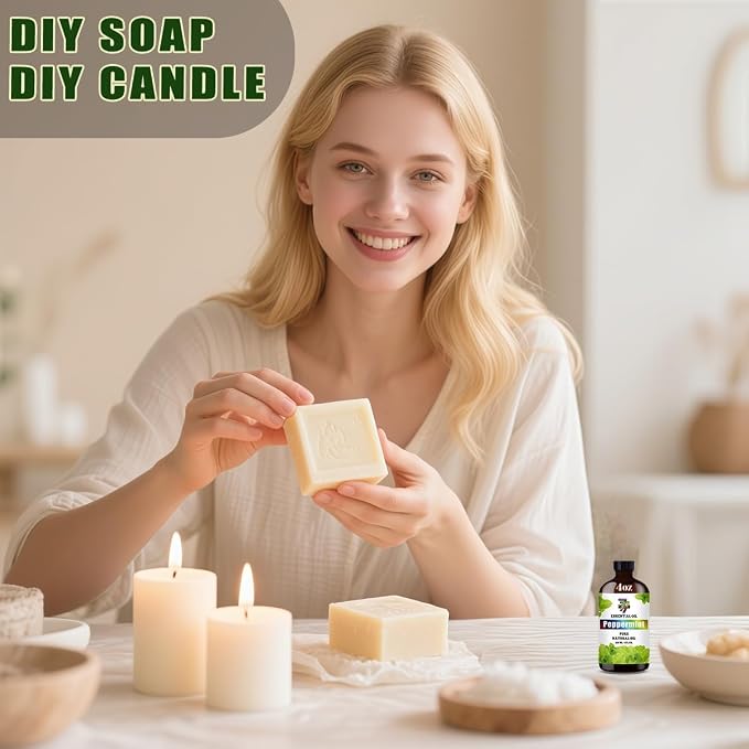 Peppermint Essential Oil 4fl oz for Diffuser DIY Candle Soap | Cleaning; Aroma; Pure; Steam Distilled; Natural; Humidifier Safe; Strong Scent; Multipurpose; Home Freshener; Gift