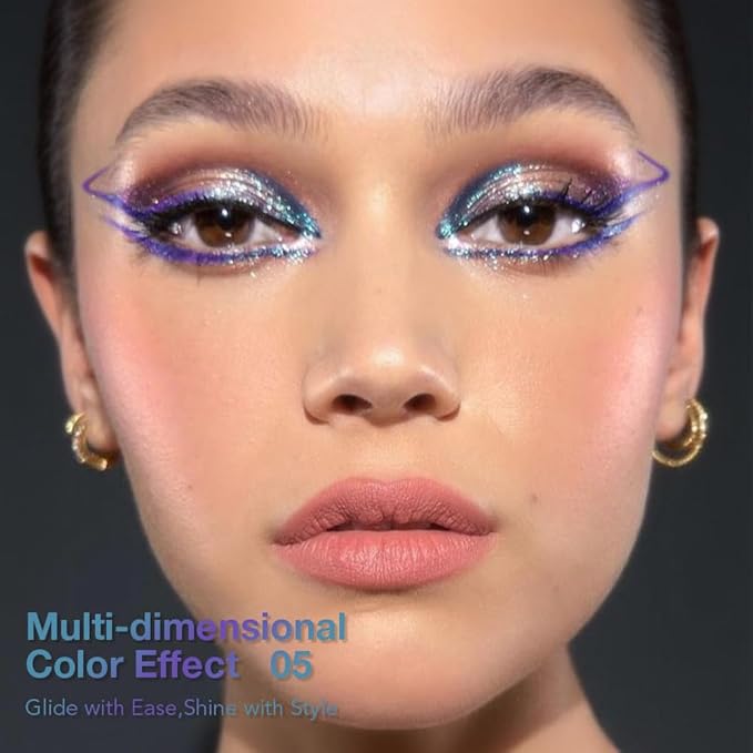 evpct Chameleon Duo Chrome Liquid Eyeliner, Teal Sapphire Blue Glitter Metallic Shimmer Liquid Eyeliner, Multichrome Color Shift, Long Lasting Waterproof Eye Liner Eyeshadow Pencil Face Glitter Makeup