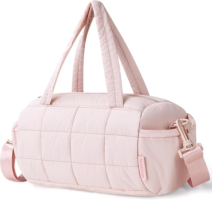 Noozion 12 Inch Mini Gym Bag for Women, Lightweight Quilted Crossbody Duffle Bag with Wet Pocket, Dual Side Pockets, Adjustable Strap, Small Workout Bag for Yoga, Pilates, Swimming & Daily Use