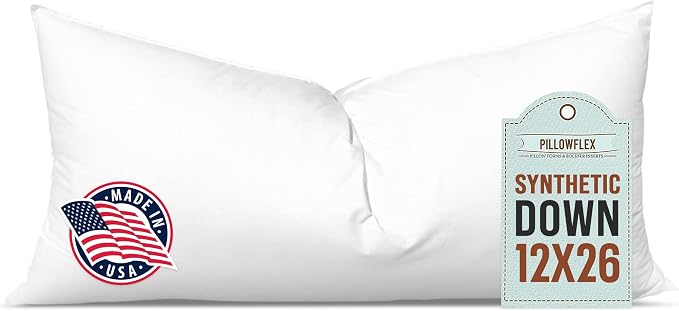 Pillowflex Synthetic Down Pillow Insert 12x26 in - Karate Chop Pillow | Large Rectangle Sham Form, Plush Polyester Cotton Blend, Cloud-Like Comfort, Clump-Resistant Fill, Smooth Elegant Finish
