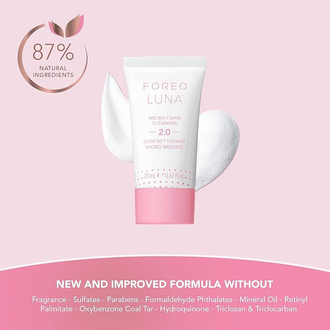 FOREO LUNA Micro-Foam Face Cleanser 2.0 - Exfoliating Face Wash - Pore Minimizer - All Skin Types Facial Cleanser - Travel Size - Vegan - Facial Skin Care Products with Vitamin E - 0.67oz