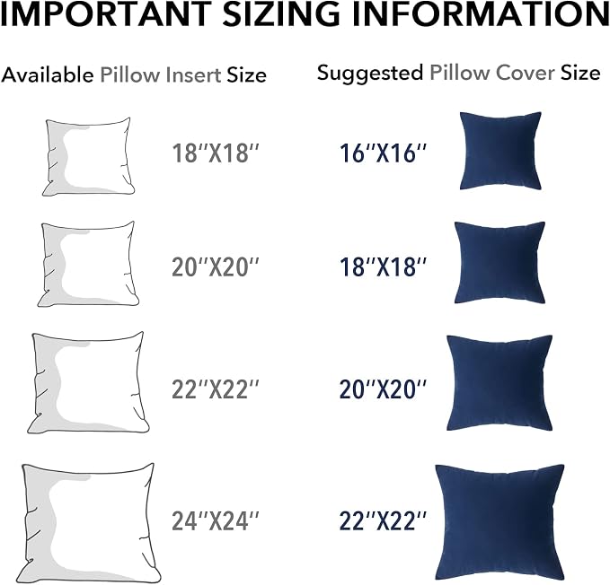 Oubonun 22 x 22 Throw Pillow Inserts Set of 2 | Firm and Fluffy Decorative Square Pillows for Couch Bed Sofa with Soft Cotton Cover White Cushion with Down Alternative