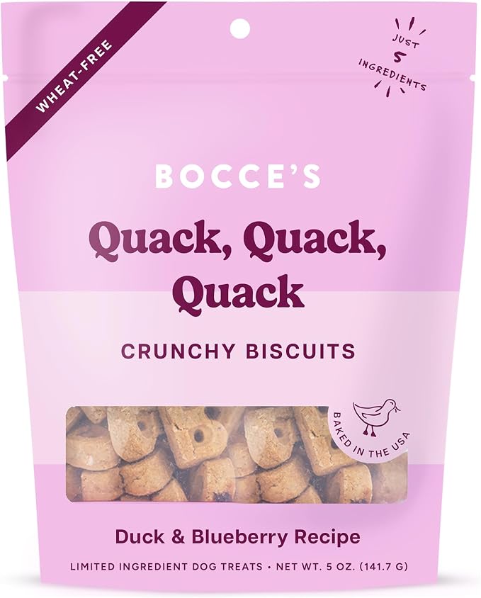 Bocce's Bakery Quack Quack Quack Flavor Crunchy Biscuits Dog Treats, 5 oz