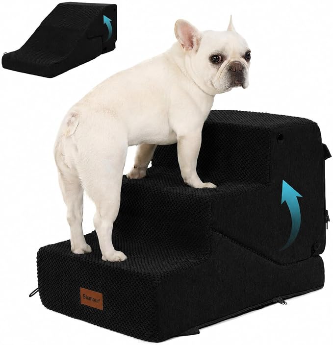 3-Step Dog Stair and Ramp for Small Dogs and Cats, Pet Steps for Sofa and Couch with Non-Slip Bottom, Black