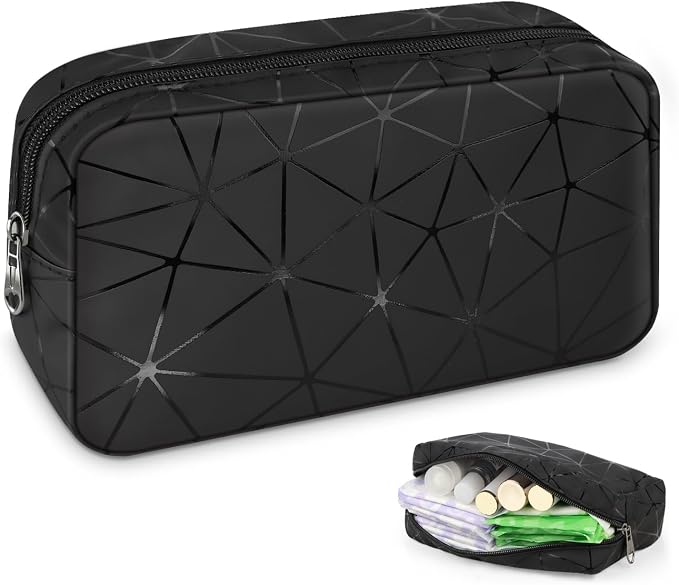 PU Leather Sanitary Napkin Storage Bag Tampon Bag for Purse Travel Small Make Up Bag Cosmetic Bag Menstrual Cup Pad Pouch First Period Kit Bag for Women Ladies Black