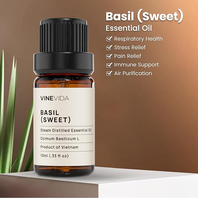 VINEVIDA Sweet Basil Essential Oil 10 mL - Undiluted Candle Oil Scent for DIY Candlemaking and Soap Making