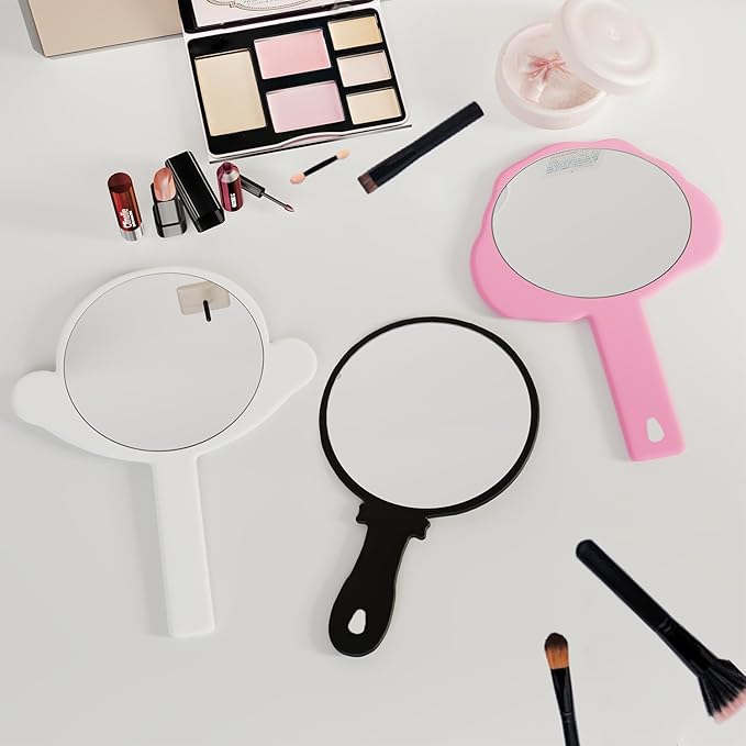 PDOZV 2 Pcs Hand Mirrors with Handle, Salon Barber Hairdressing Hand Mirror,Multi-Purpose Compact Travel Makeup Pocket Mirror, Gift for Women/Mens (White, 5.91" Lx 7.87" W)