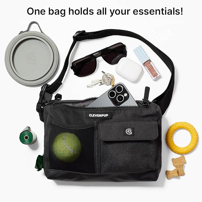 Cleverpup Walk & Train 2-in-1 Dog Walking Bag - Hands-Free, Graphite