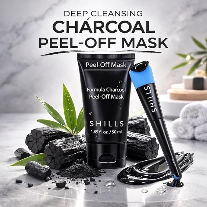SHILLS Charcoal Mask for Men, 1 Bottle (1.69 fl. oz) and a Brush Set