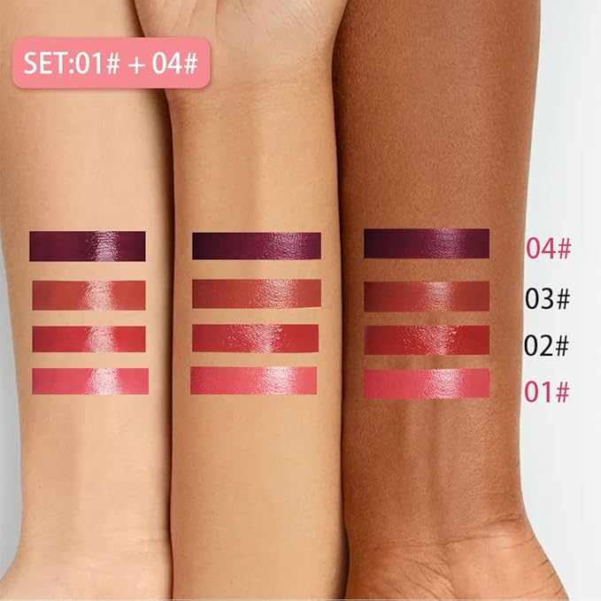 2Pcs Full-On Plumping Liquid Lip Gloss, Pink & Plum Hydrating Lip Plumper Lip Blam Lipstick, High-Shine Tinted Formula for Fuller, Nourishes, Moisturizes & Softens Lips, Cruelty-Free (01+04)