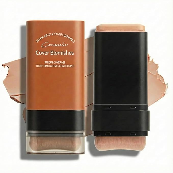 Flawless Hydrating Face Foundation Stick, Korean Lightweight Full-Coverage Cream-to-Matte Multi-Use Makeup for Dark Circles & Blemishes, Long-Wear Cream Stick with Brush (05#Deep Wheat)
