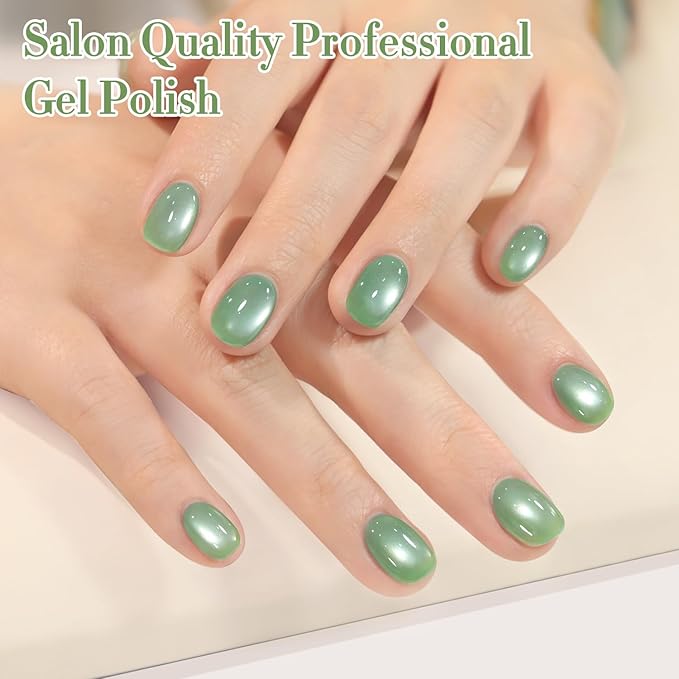 Double Rhythm 15ML Jelly Glass Cat Eye Gel Polish with Magnet Holographic Glitter Shimmer Translucent Sheer Color Salon Soak Off Magnetic Nail at Home (Pale Green-MC1198)