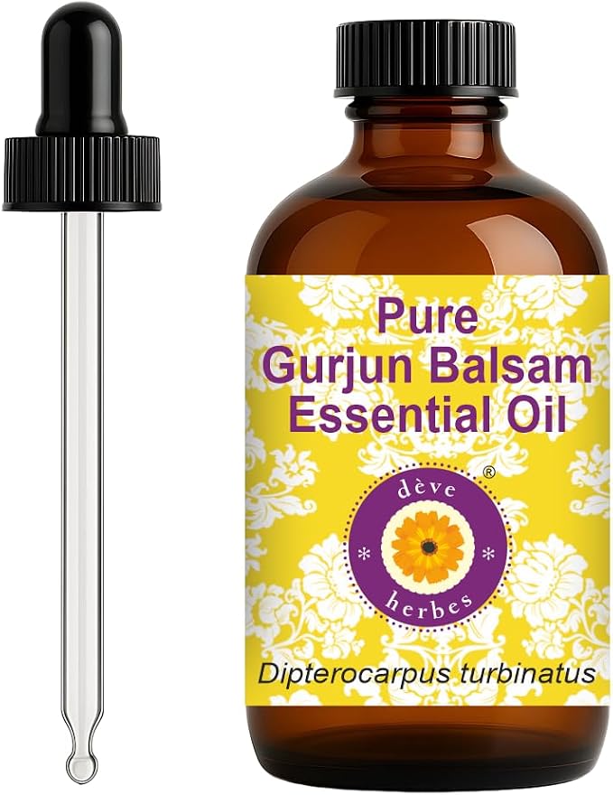 dève herbes Gurjun Balsam Essential Oil (Dipterocarpus turbinatus) with Glass Dropper | Pure | Non-Sticky | Non-Greasy | Lightweight | Men & Women | All Skin Types | Steam Distilled 120ml (4 oz)