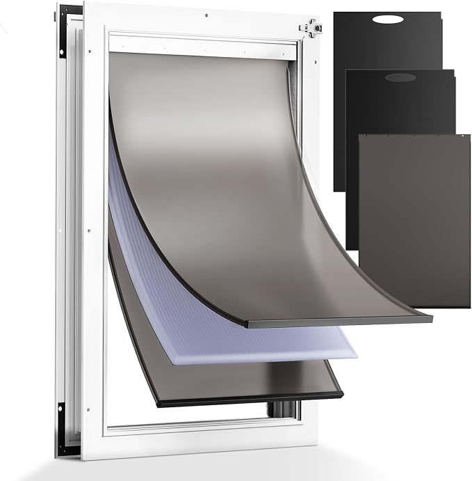 3-Flaps Aluminum XL Dog Door for Door, Pets Up to 220 lb