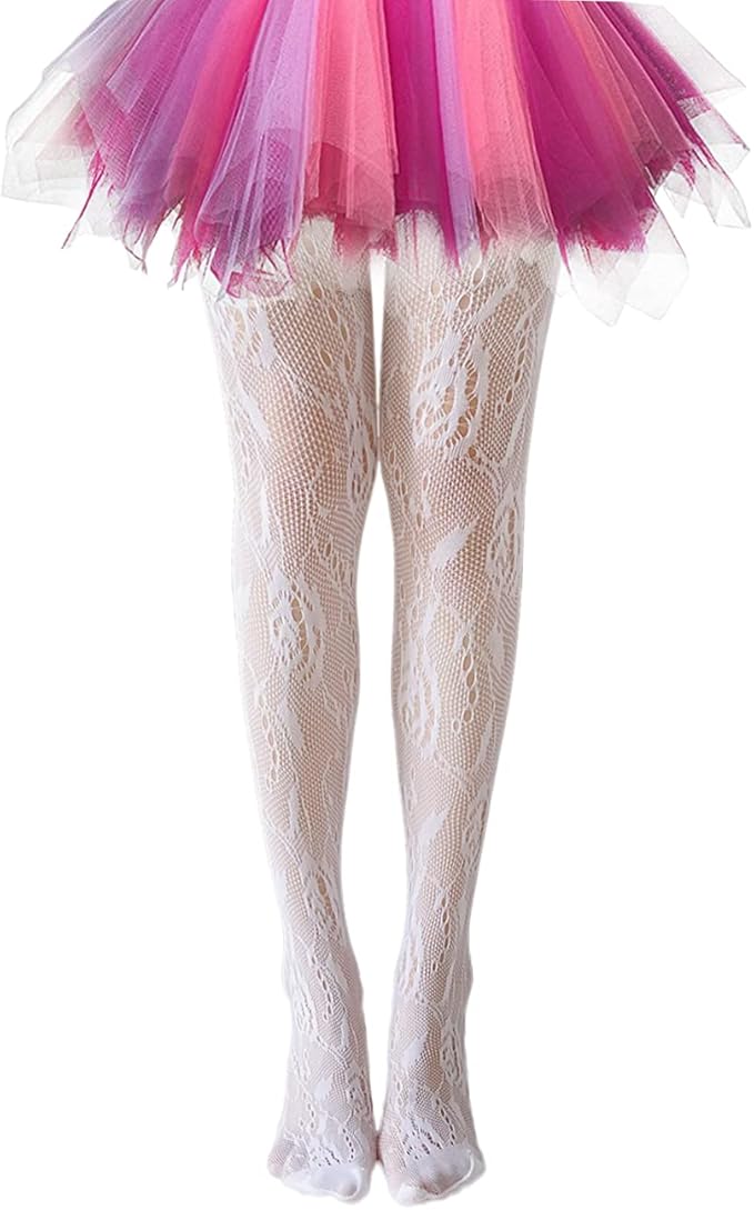 Girls Fishnet Stockings for Princess Dress High Waist Mesh Tights Cute Pattern Knit Socks