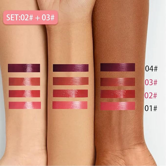 2Pcs Full-On Plumping Liquid Lip Gloss, Red & Brown Hydrating Lip Plumper Lip Blam Lipstick, High-Shine Tinted Formula for Fuller, Nourishes, Moisturizes & Softens Lips, Cruelty-Free (02+03)