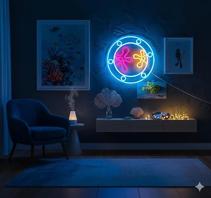 manimo Ocean World Porthole Neon Lights, LED Under Sea Porthole Neon Signs for Wall Decor,USB Night Light for Game Room Bedroom Birthday Wedding Party Gifts(13.3 * 13.3in)